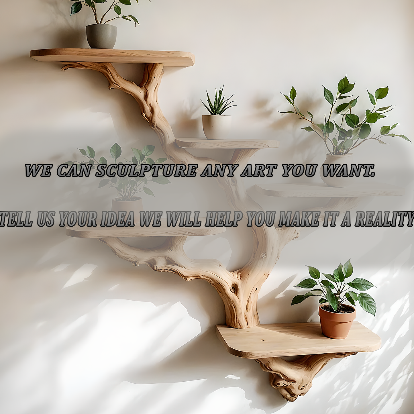 Handmade Tree Branch Bookshelf – Natural Wooden Wall Shelf for Rustic Home Decor