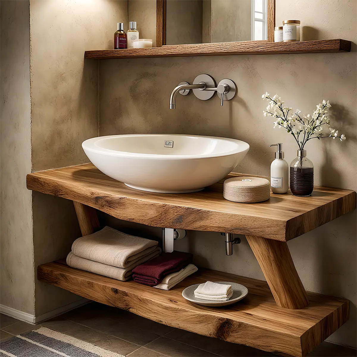 Harmony Oak Vanity – Solid Wood Spa Bathroom Design - Rustira