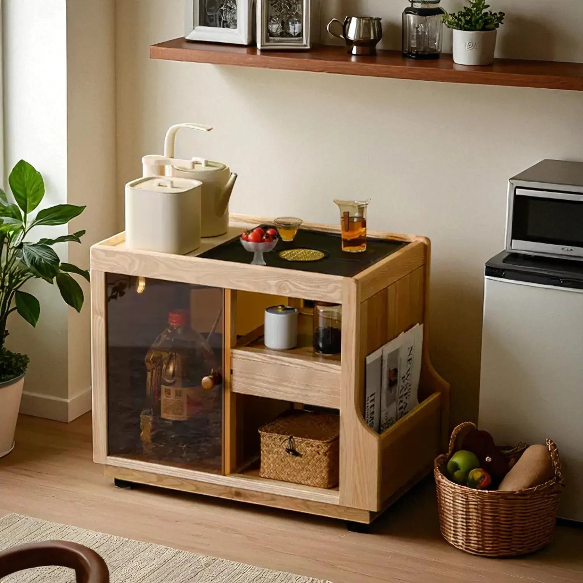 Japanese Wabi-Sabi Wooden Tea Cabinet - Rustira