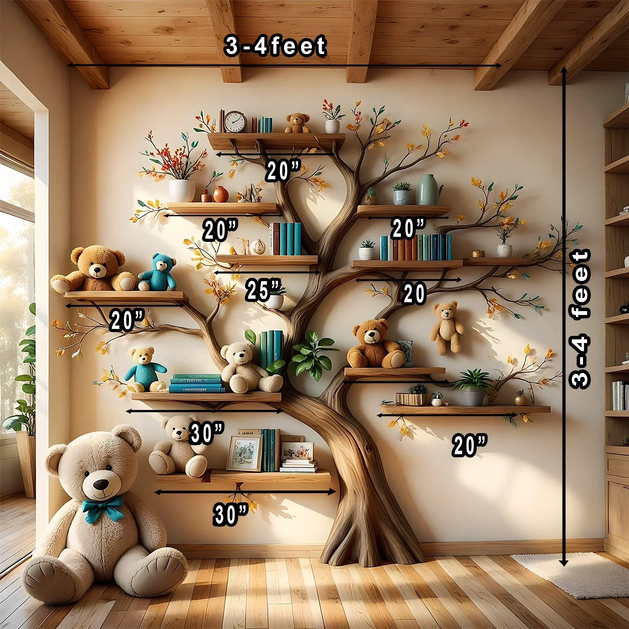 Wall-mounted wooden bookshelf for children - Enhance the aesthetics of the study space
