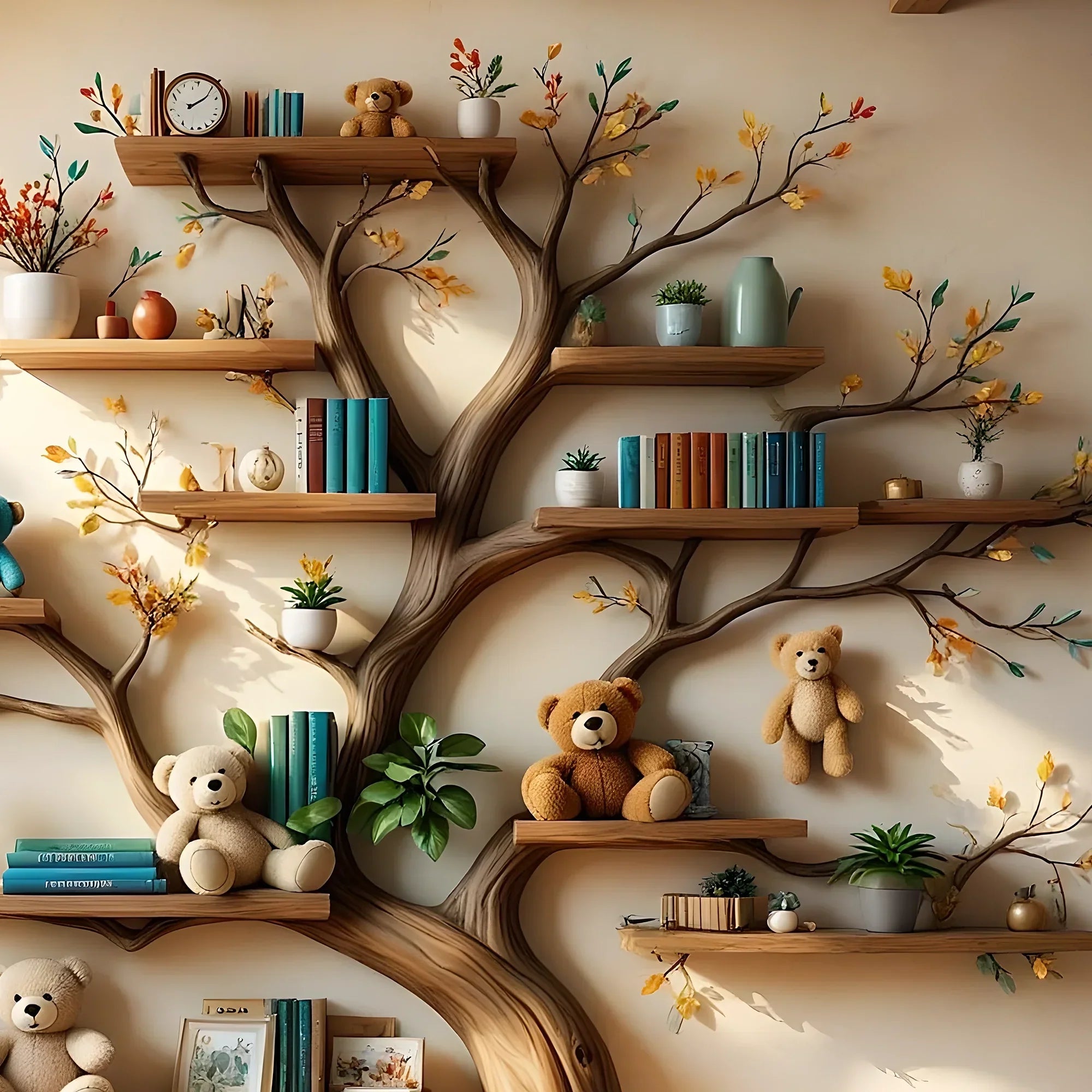 Wall-mounted wooden bookshelf for children - Enhance the aesthetics of the study space