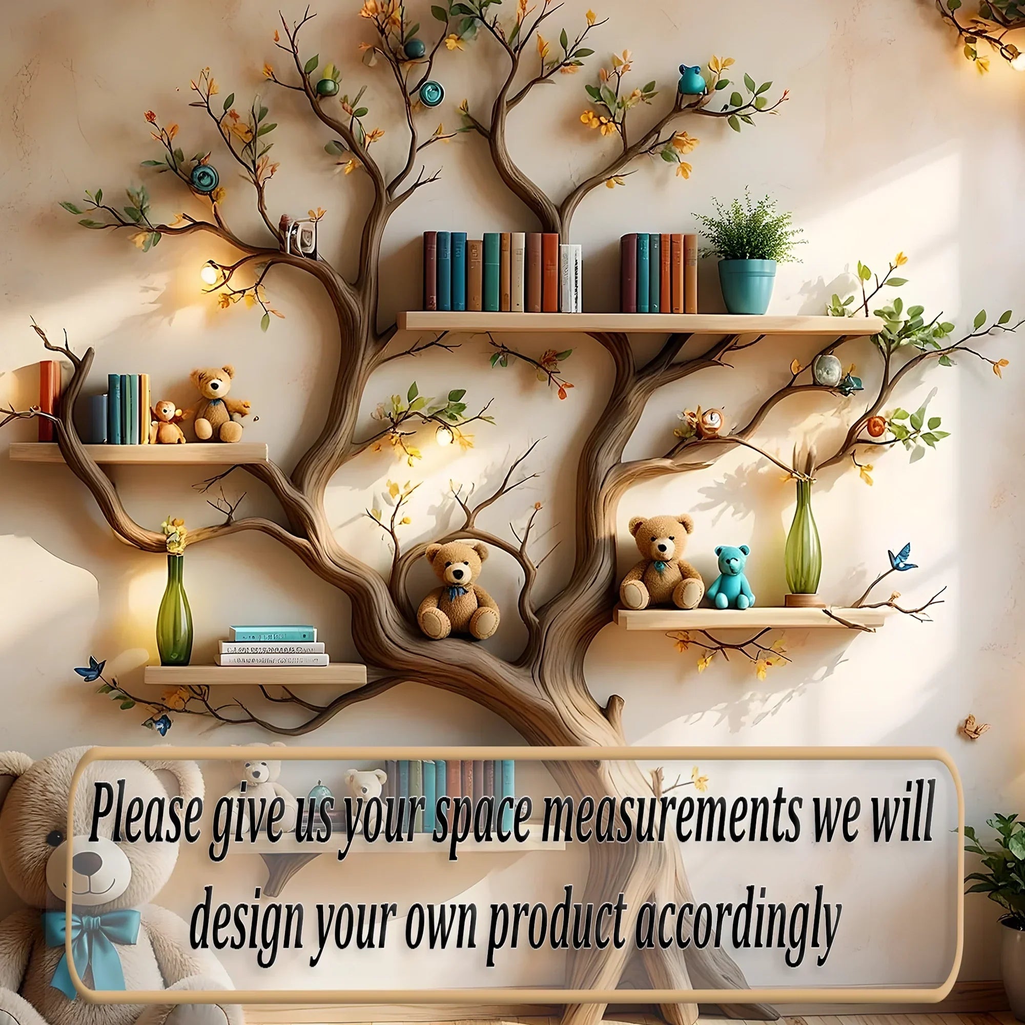 Wall-mounted bookshelf for children - Creative furniture made of natural wood