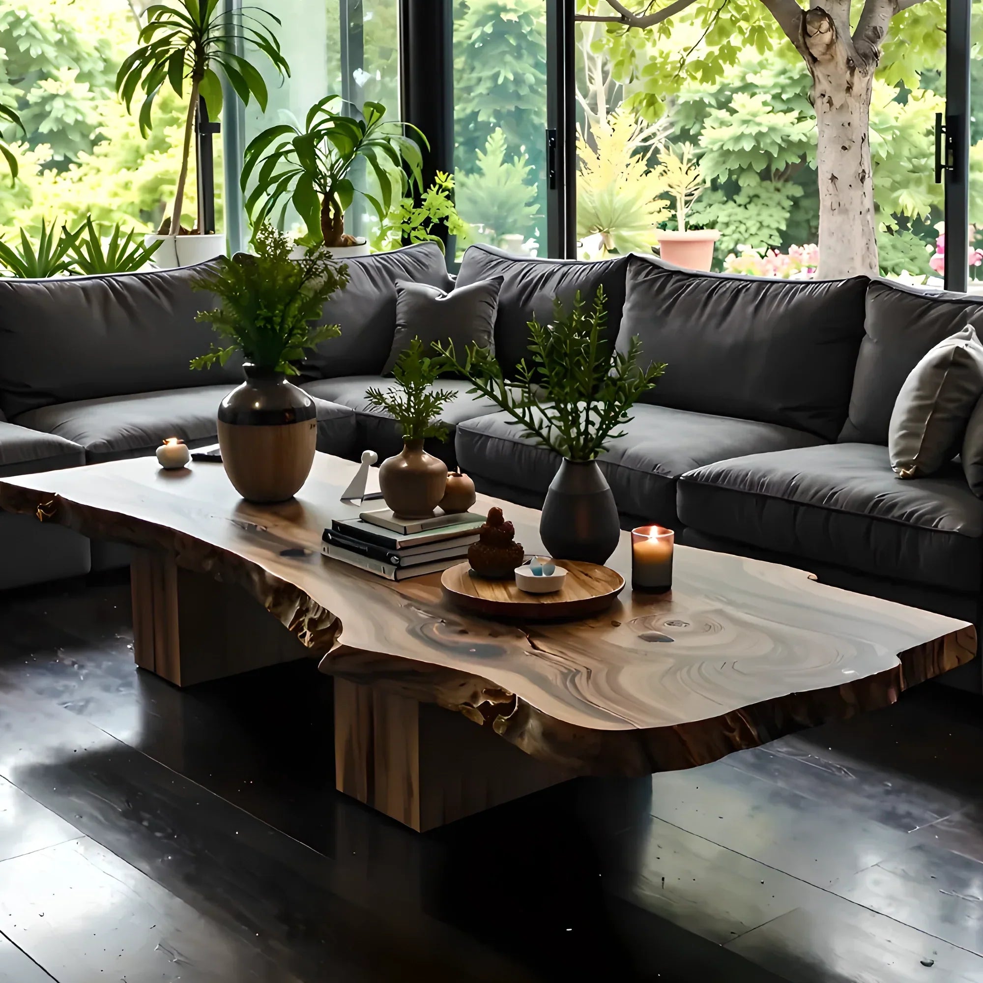Large Rustic Coffee Table Made from Recycled Solid Wood Handcrafted Furniture Custom Live Edge Table