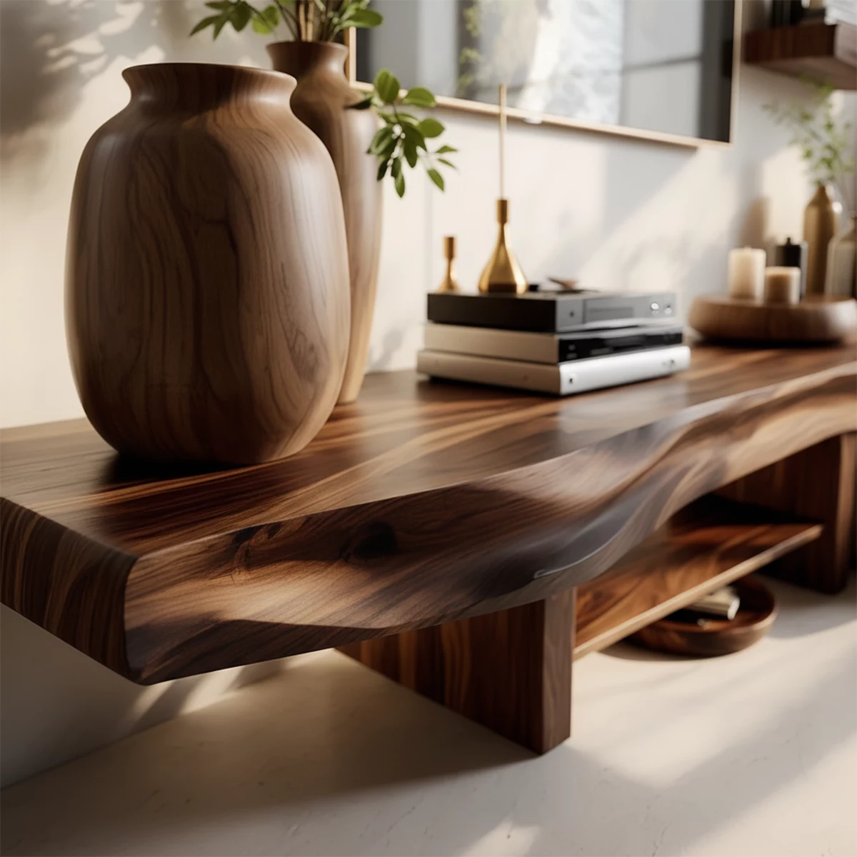 Live Edge Sculptural Wood Media Console - Organic Modern TV Stand - Rustira