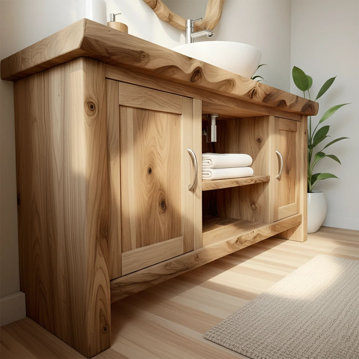 Live Edge Solid Wood Bathroom Vanity – Japandi Organic Minimalist - Rustira