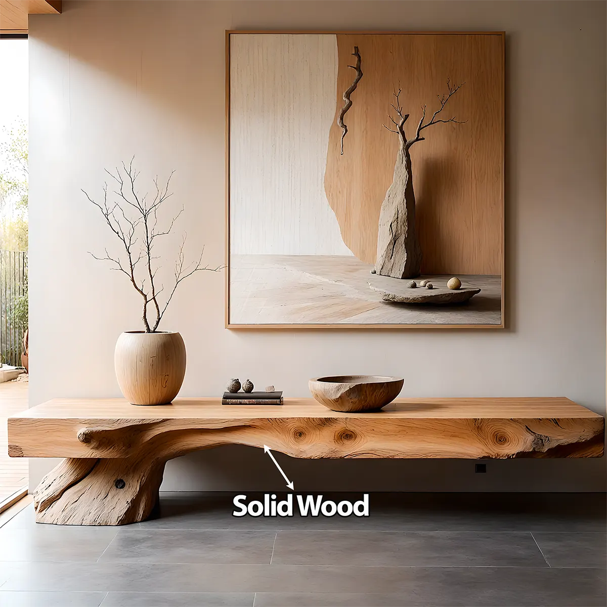 Live Edge Solid Wood TV Stand — Organic Zen Sculptural Base - Rustira