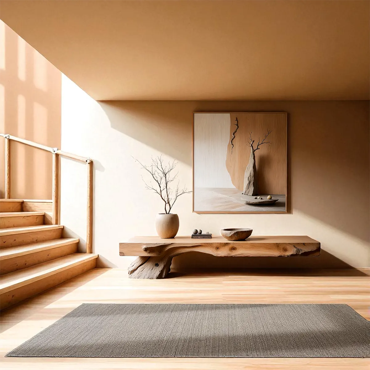 Live Edge Solid Wood TV Stand — Organic Zen Sculptural Base - Rustira