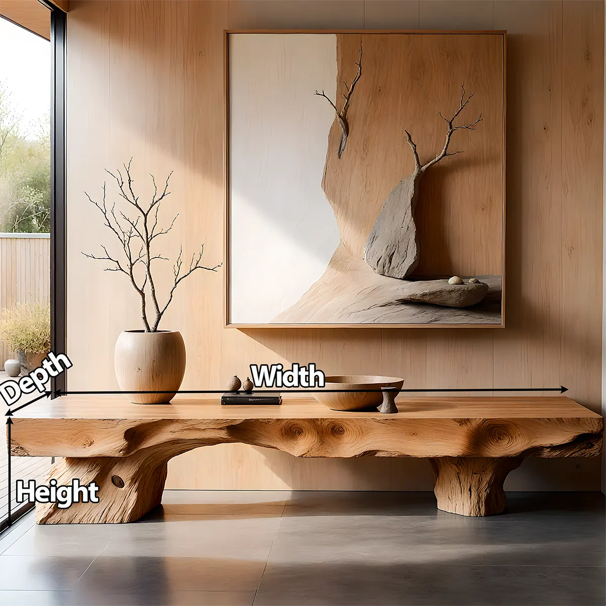 Live Edge Solid Wood TV Stand — Twin Trunk Zen Base - Rustira