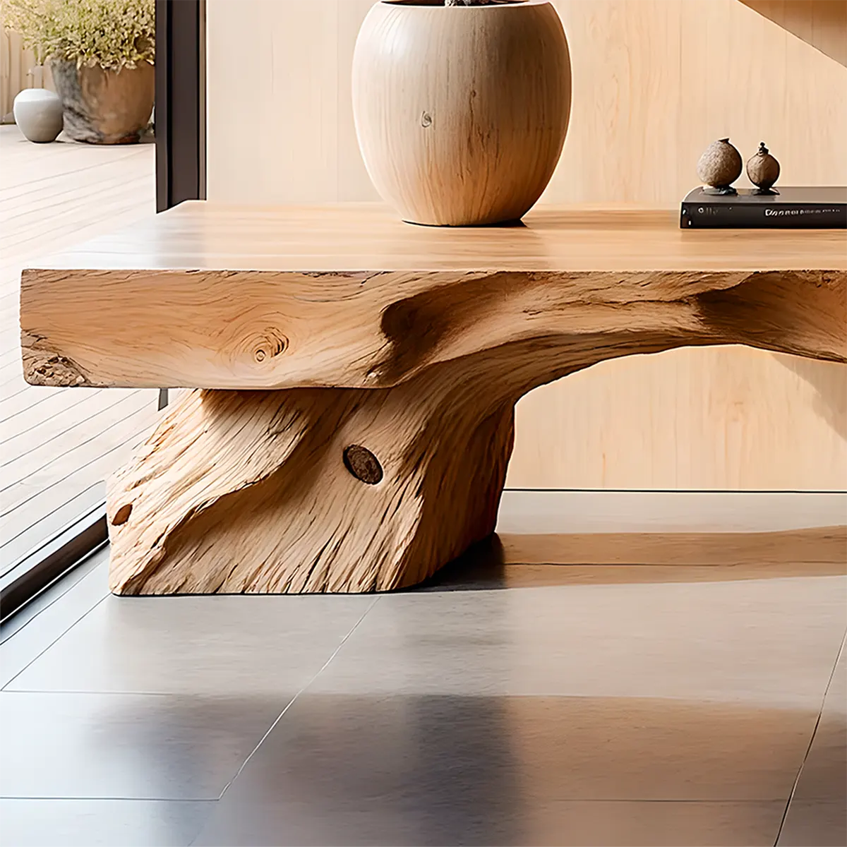 Live Edge Solid Wood TV Stand — Twin Trunk Zen Base - Rustira