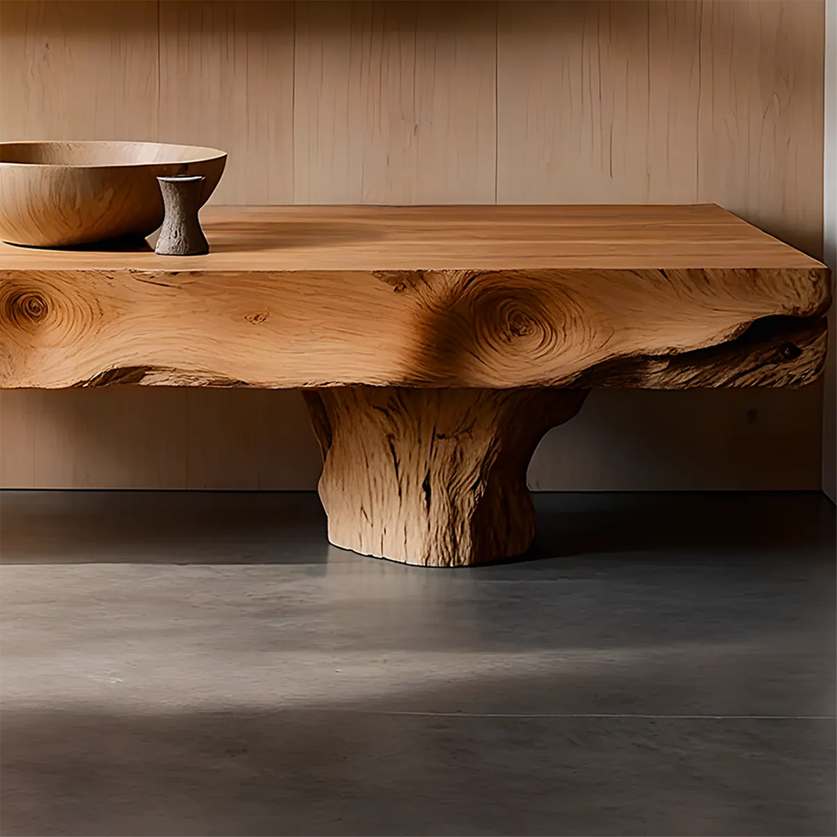 Live Edge Solid Wood TV Stand — Twin Trunk Zen Base - Rustira