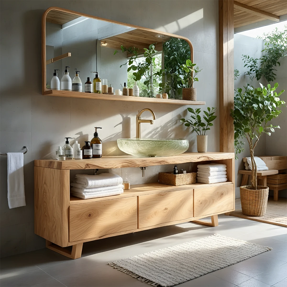 Live Edge Solid Wood Vanity with Storage – Japandi Spa Bathroom Console - Rustira