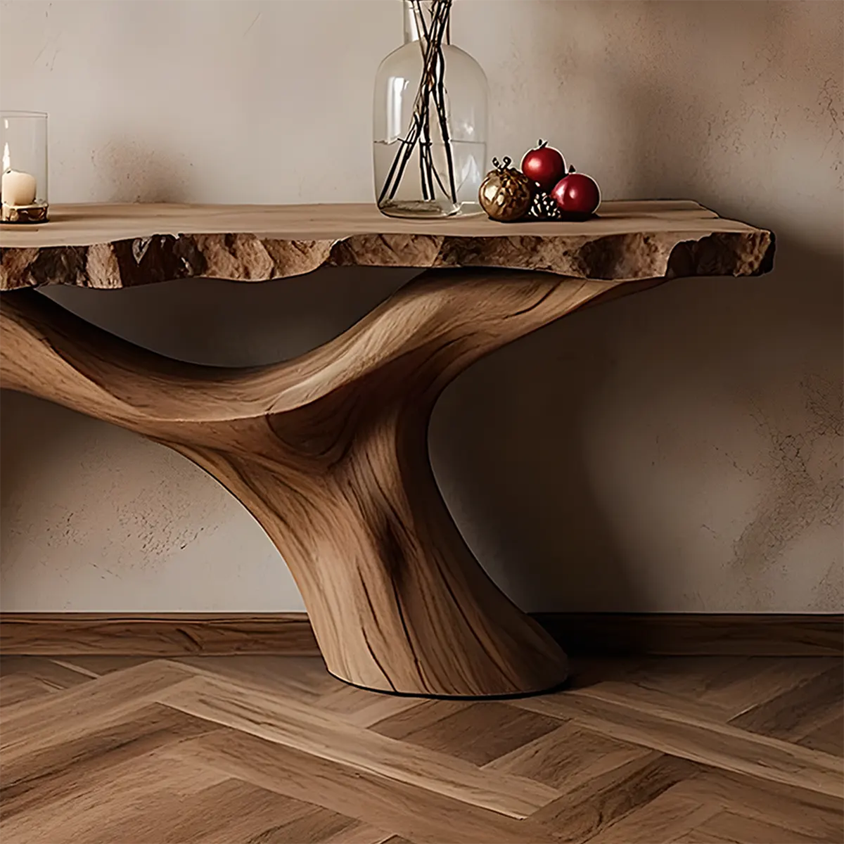 Live Edge Walnut Console Table – Handcrafted Wave Base - Rustira