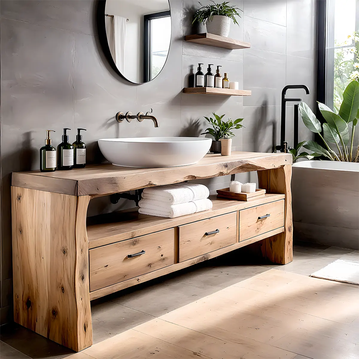 Midnight Oak Vanity – Modern Zen Solid Wood Bathroom - Rustira
