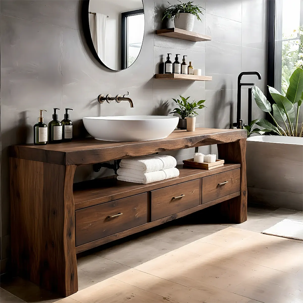 Midnight Oak Vanity – Modern Zen Solid Wood Bathroom - Rustira