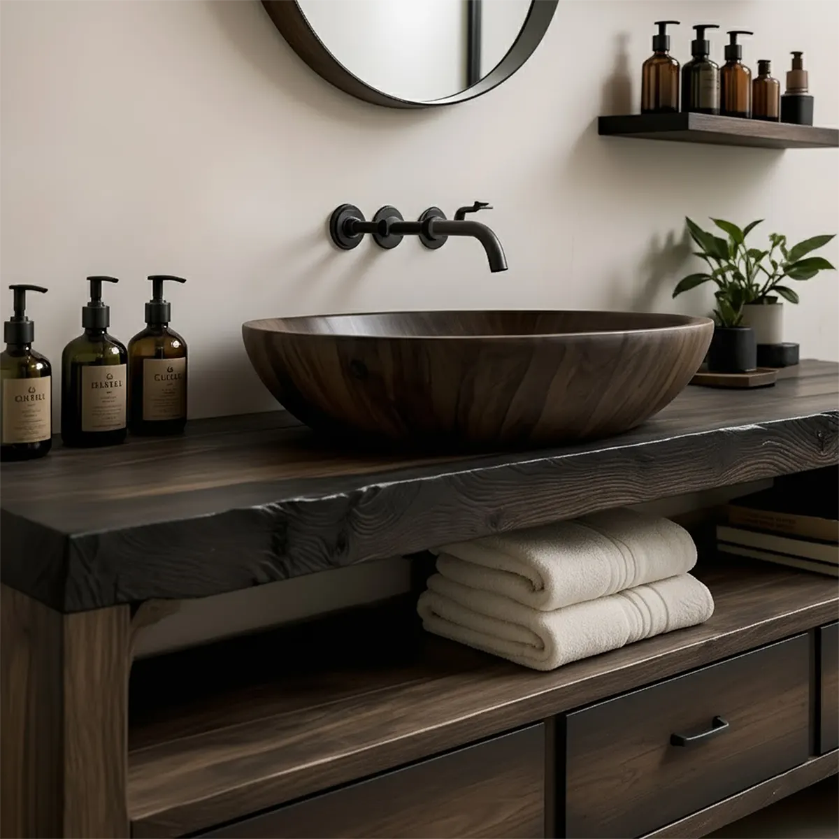 Midnight Oak Vanity – Modern Zen Solid Wood Bathroom - Rustira