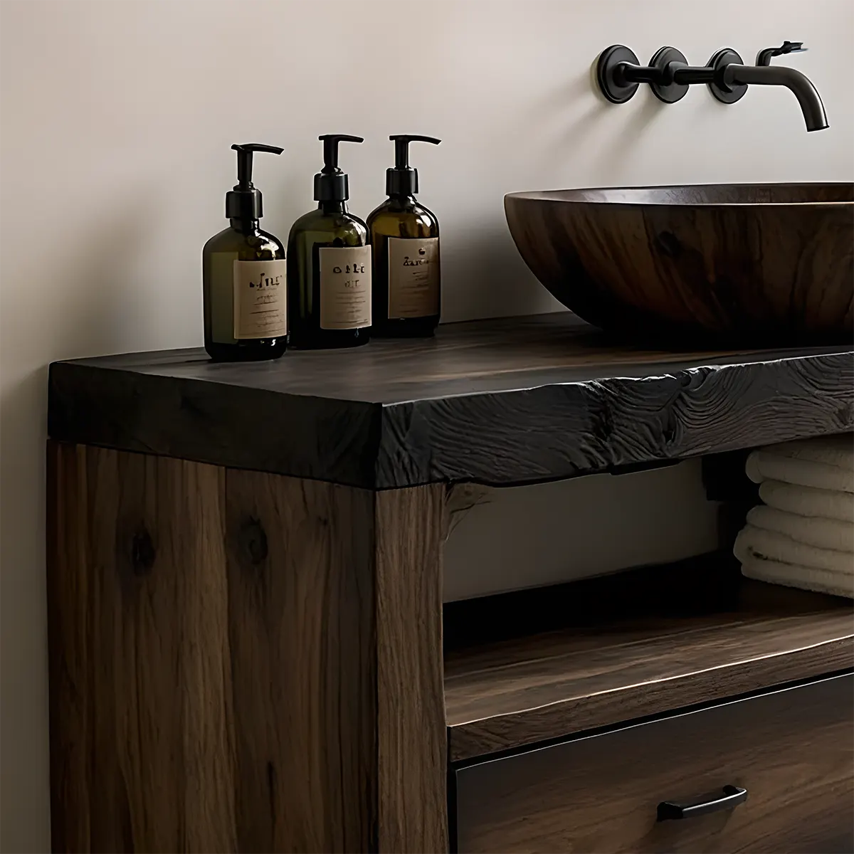 Midnight Oak Vanity – Modern Zen Solid Wood Bathroom - Rustira