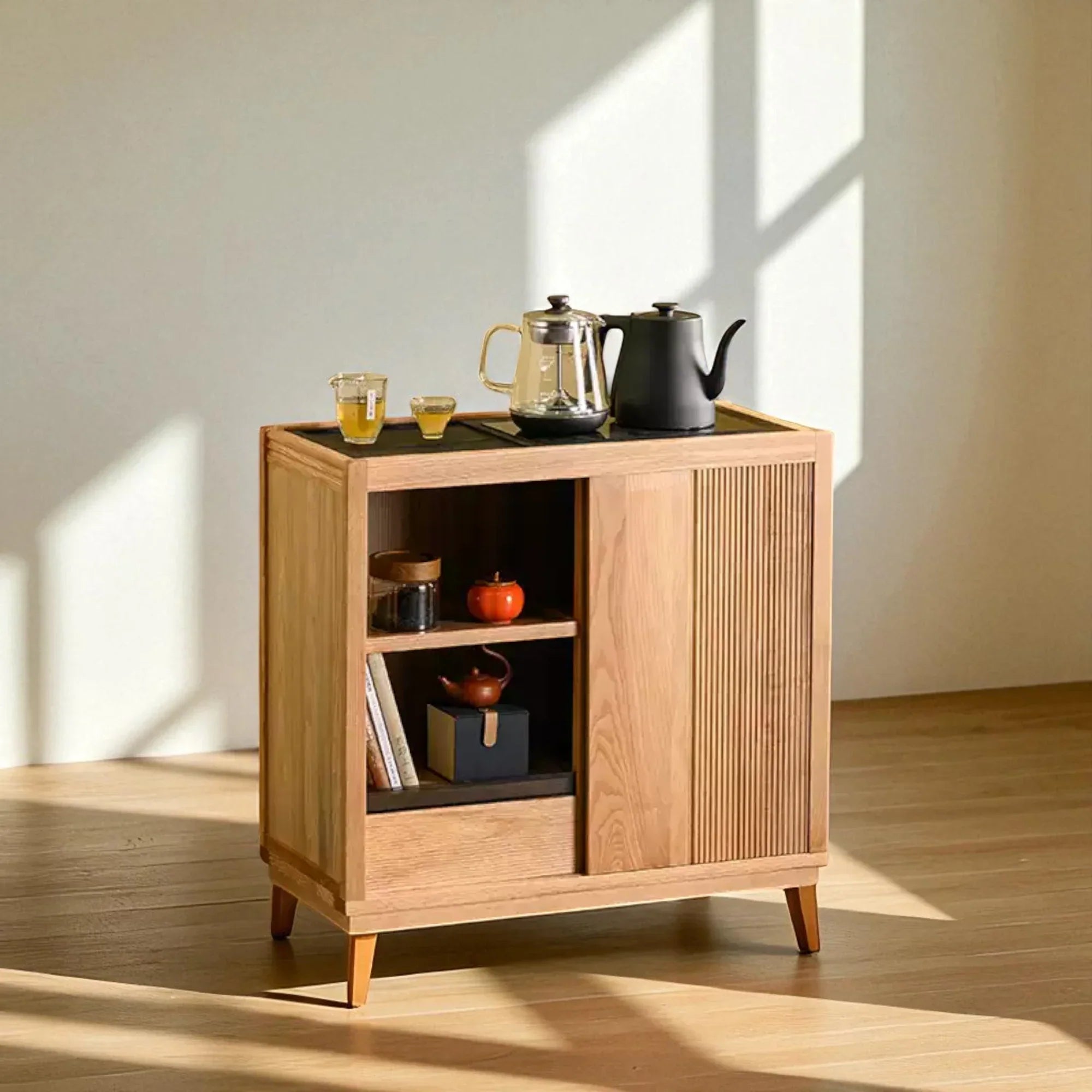 Minimalist Wooden Tea Cabinet – Solid Wood Storage Design - Rustira