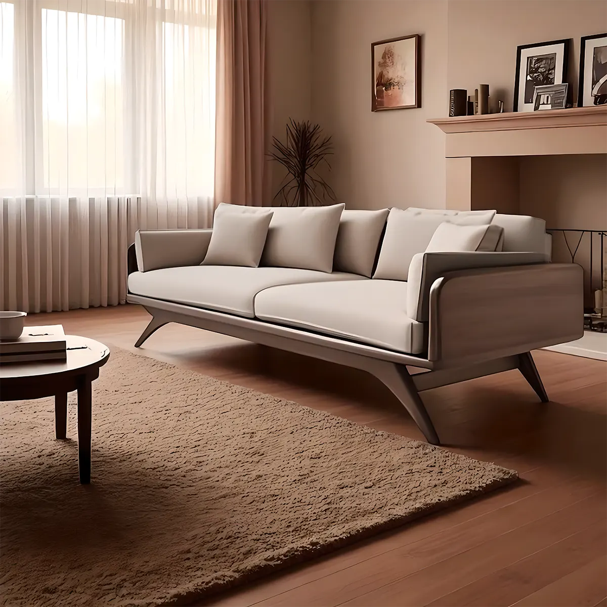 Modern Beveled Leg Ash Wood Sofa - Luxurious - Soft Cushion
