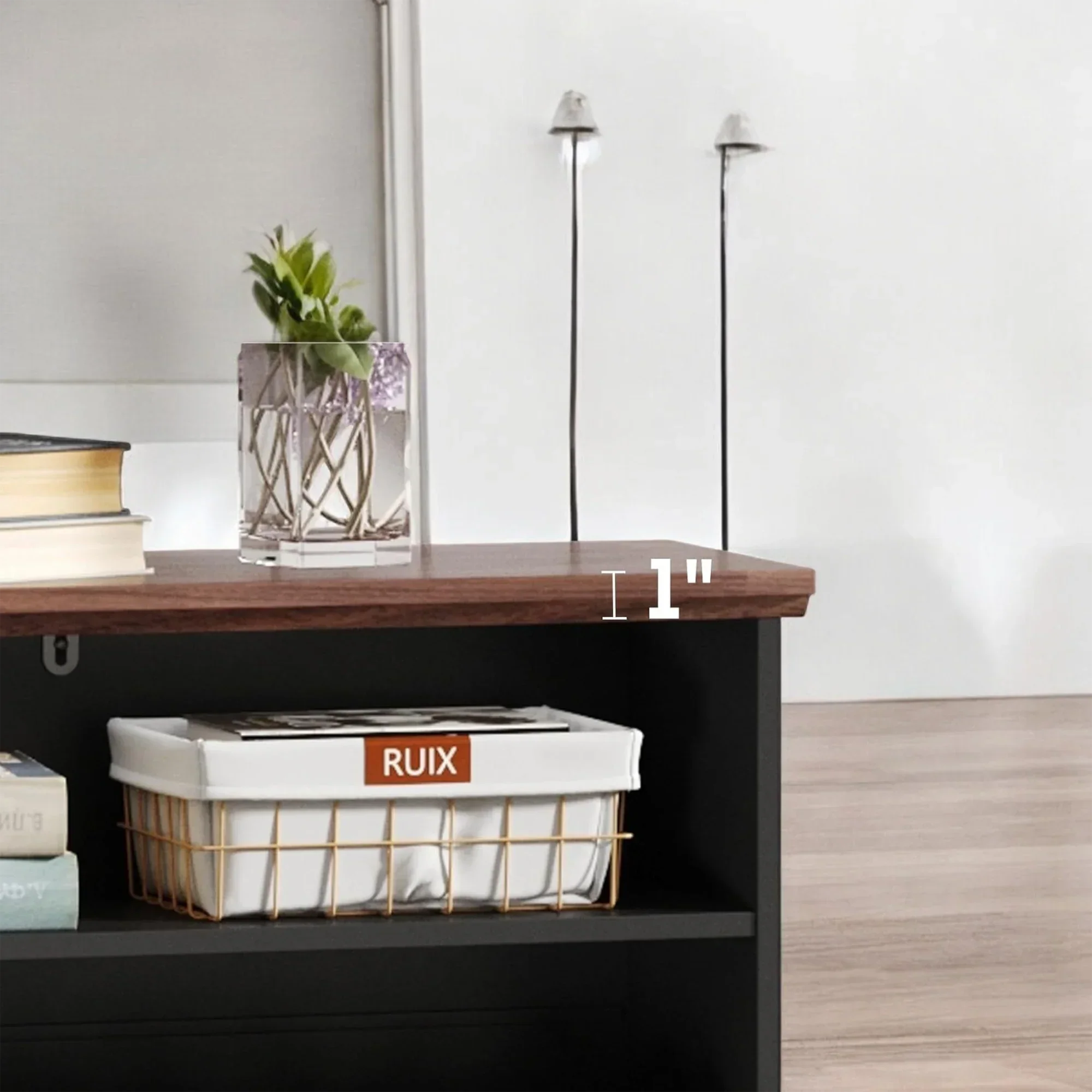 Modern Black 2-Tier Shoe Cabinet with X-Design & Top Shelf