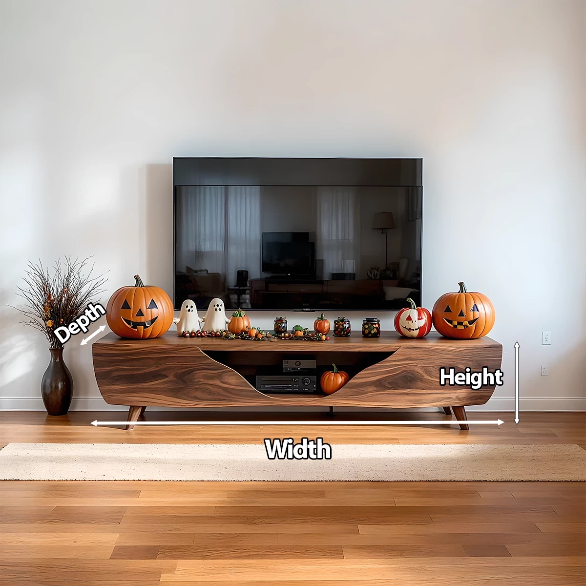 Modern Carved Walnut TV Console With Organic Flowing Doors - Rustira