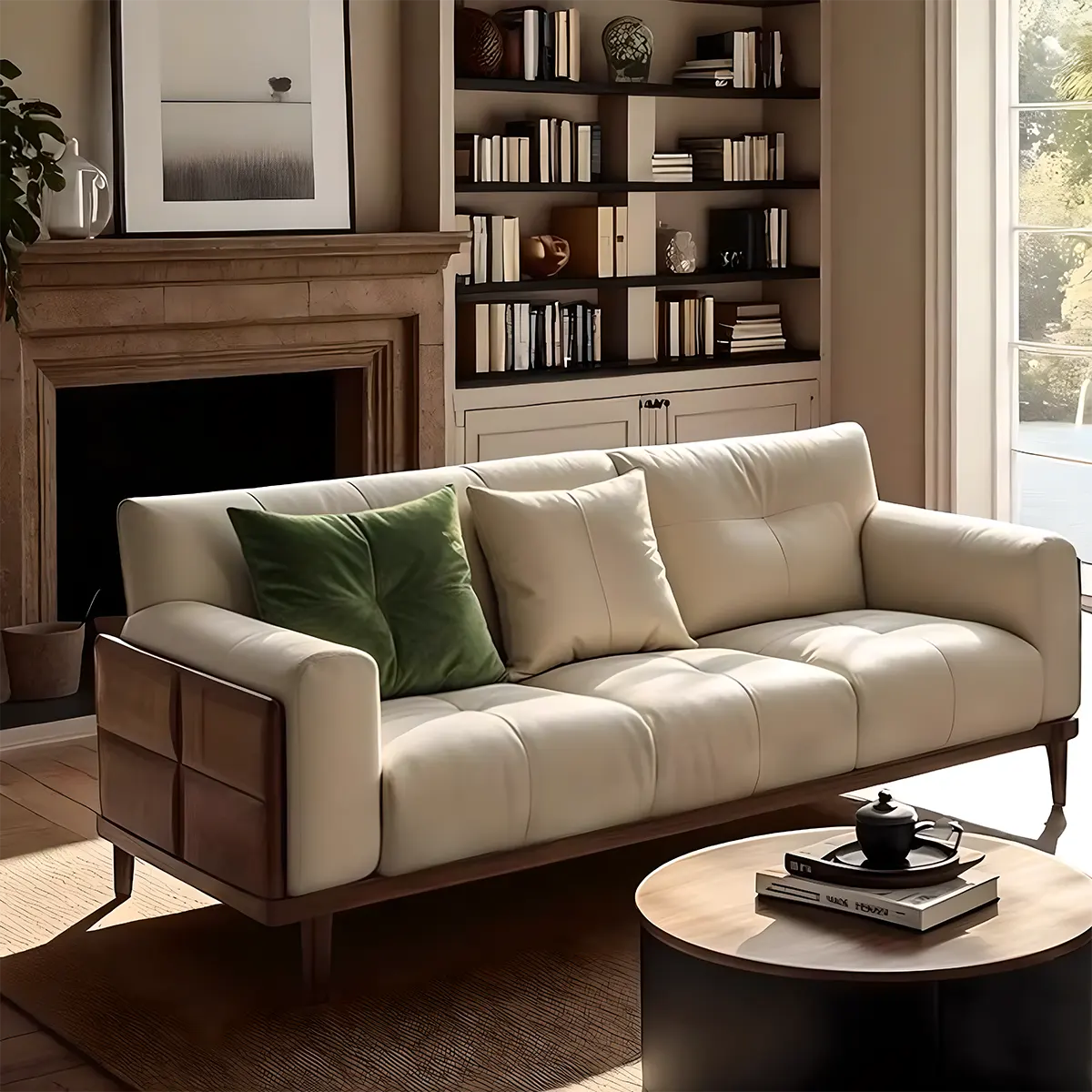 Modern Design Ash Leather Sofa – High Quality Natural Ash Wood Frame