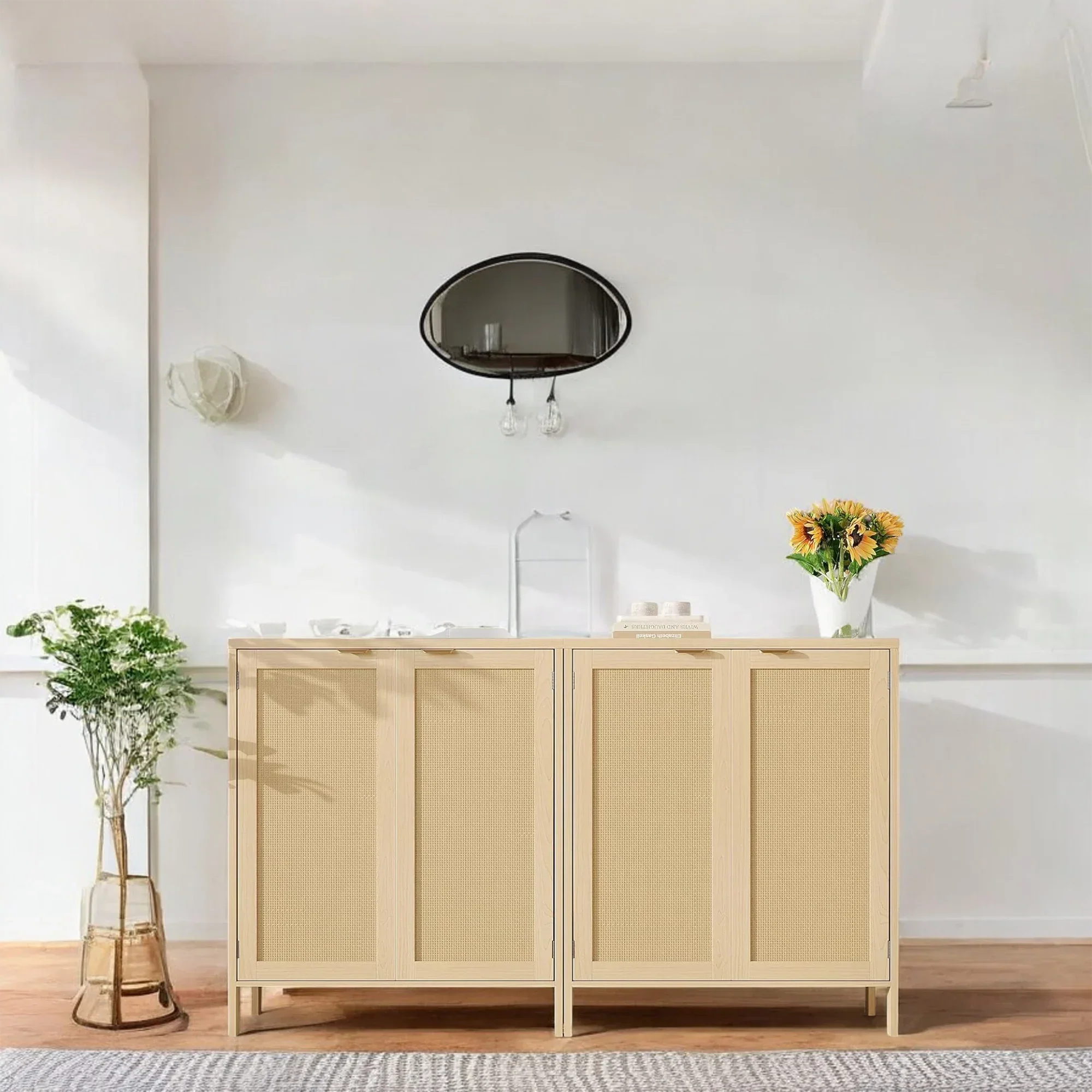 Modern Natural Rattan Shoe Cabinet with Adjustable Shelves