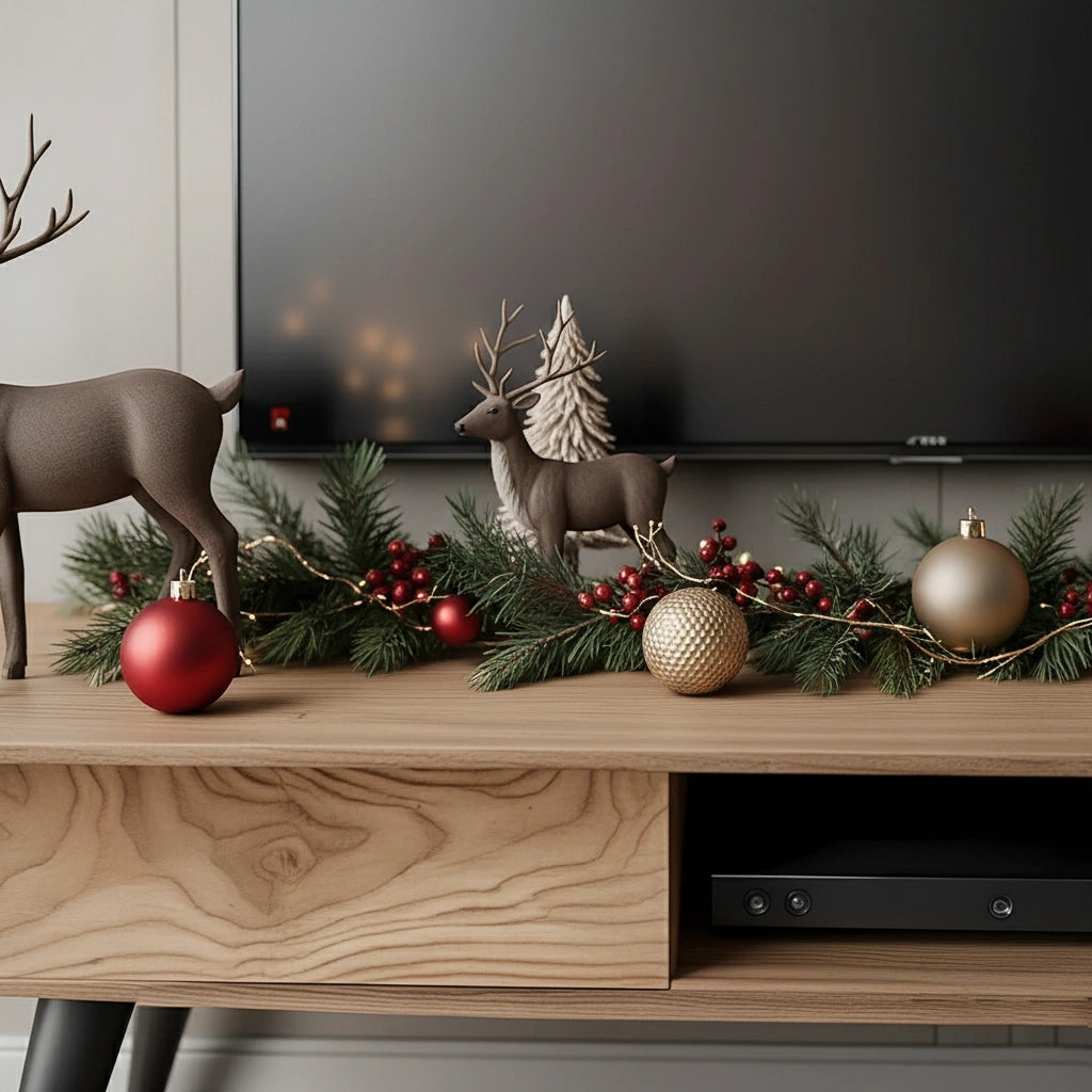 Modern Solid Wood TV Console with Minimalist Holiday Display Design - Rustira