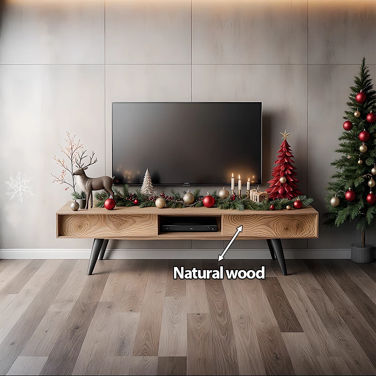 Modern Solid Wood TV Console with Minimalist Holiday Display Design - Rustira