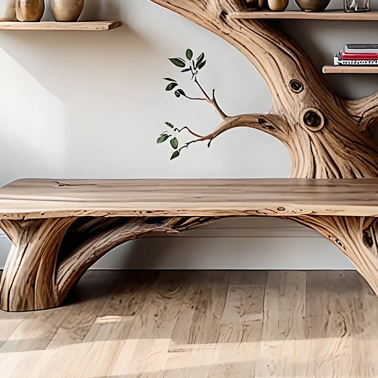 Modern bookshelf, handmade tree shaped bookshelf made of solid natural wood