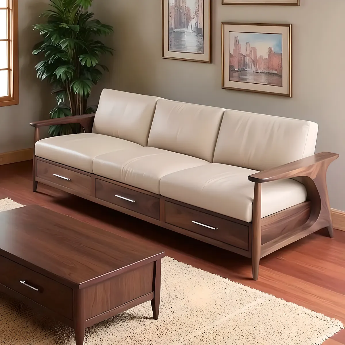 Modern style ash wood sofa – Luxurious natural wood grain frame