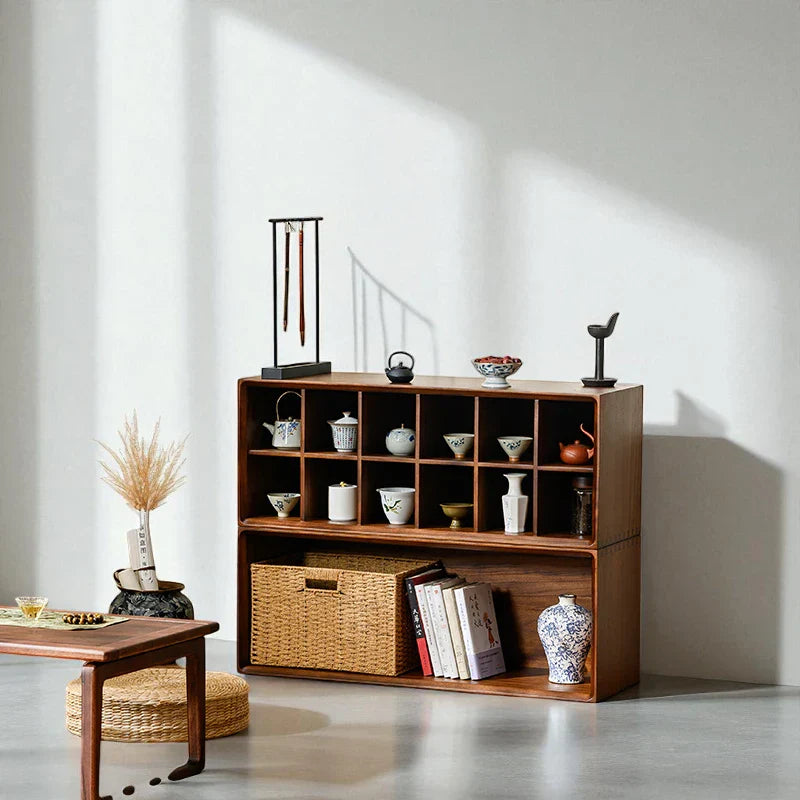Multi-Compartment Wooden Tea Cabinet – Solid Wood Storage - Rustira