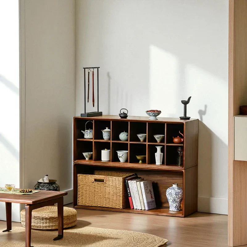 Multi-Compartment Wooden Tea Cabinet – Solid Wood Storage - Rustira
