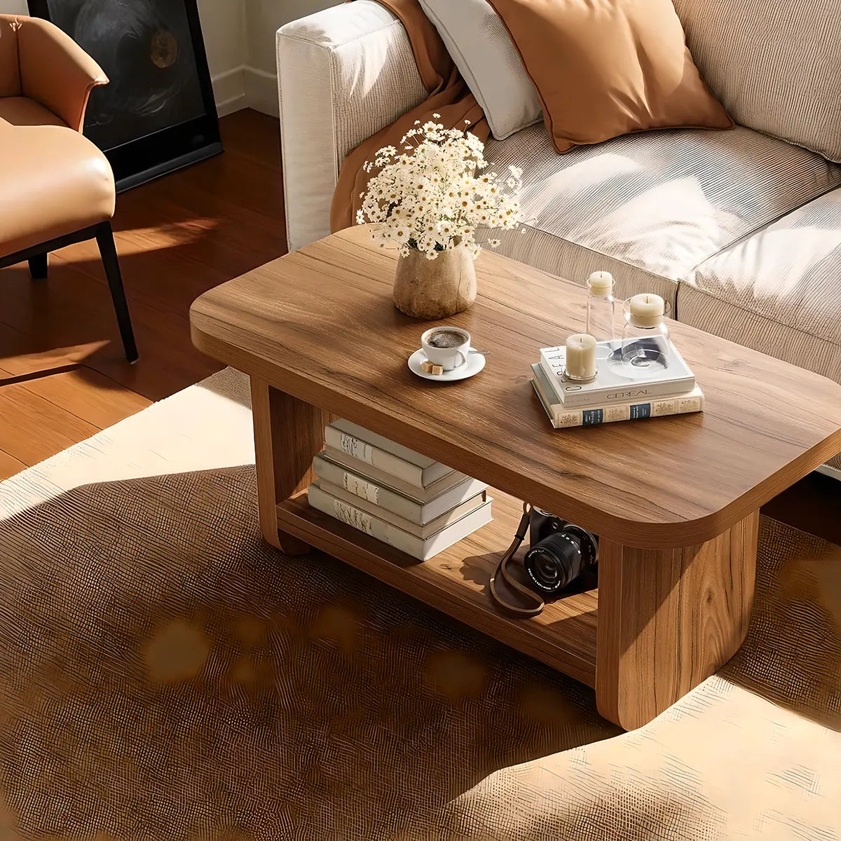 Multi-Functional Natural Wood Coffee Table – Modern, Luxurious Design