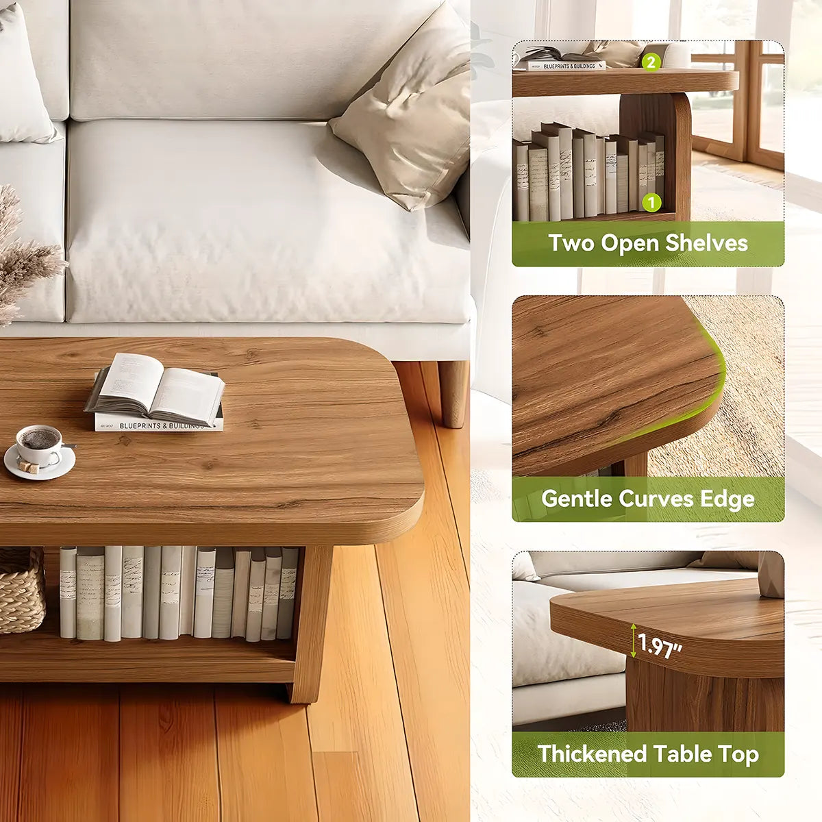 Multi-Functional Natural Wood Coffee Table – Modern, Luxurious Design