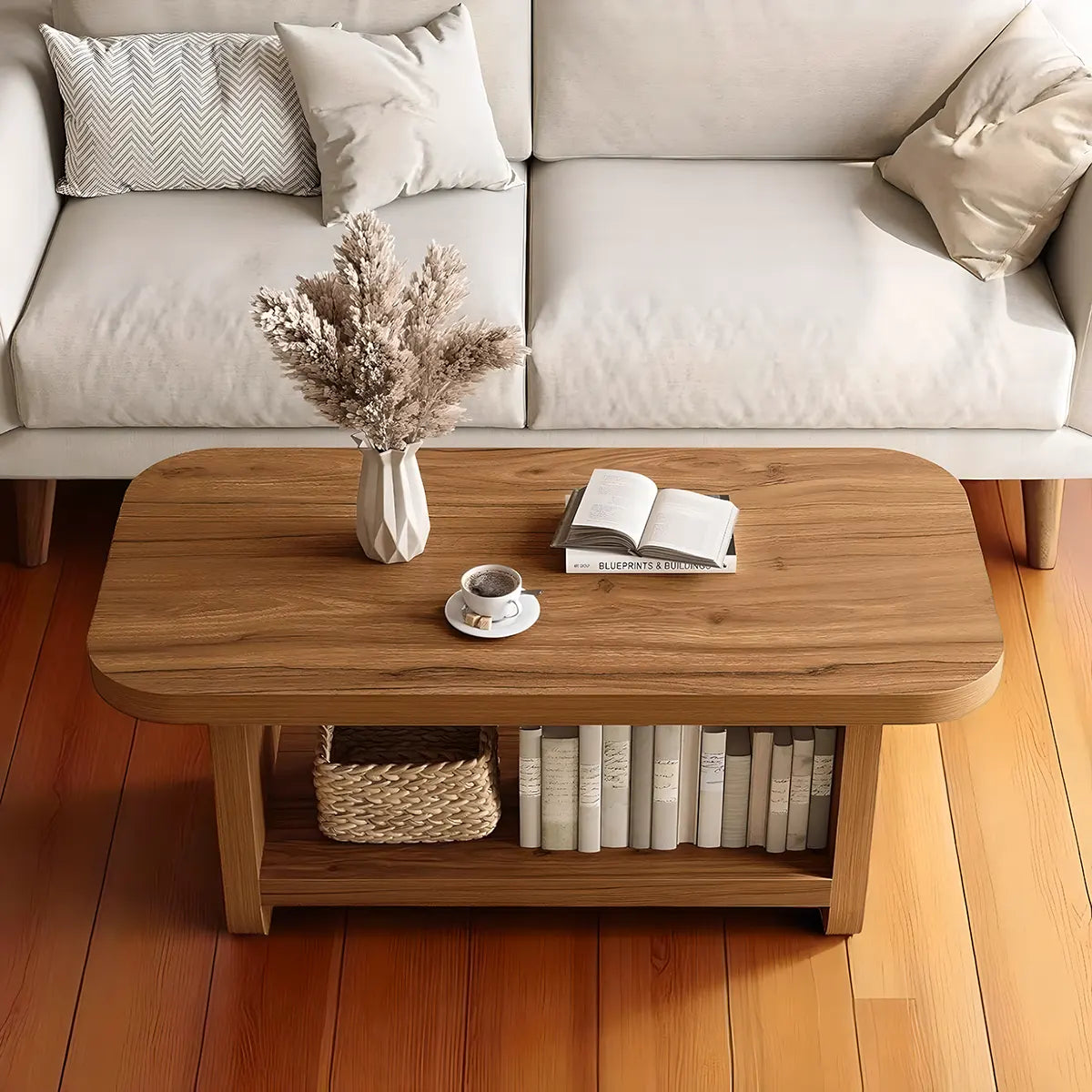 Multi-Functional Natural Wood Coffee Table – Modern, Luxurious Design