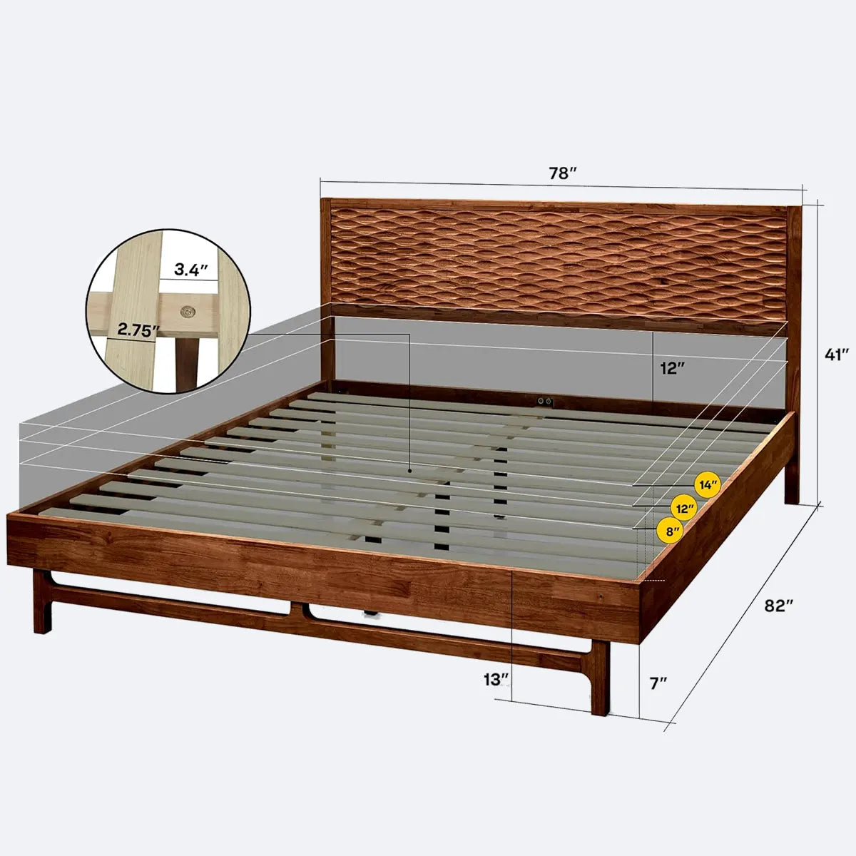 Natural Wood Bed Modern Design - Sturdy, Luxurious - Rustira