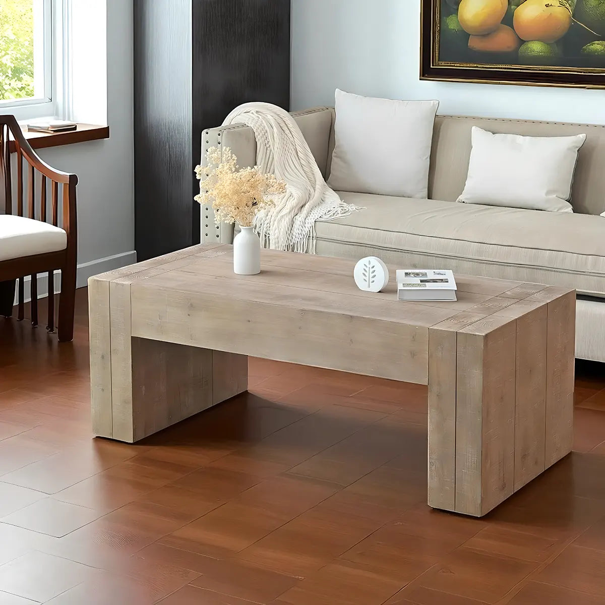 49″ Natural Wood Coffee Table – Minimalist Style, Holds up to 100lbs