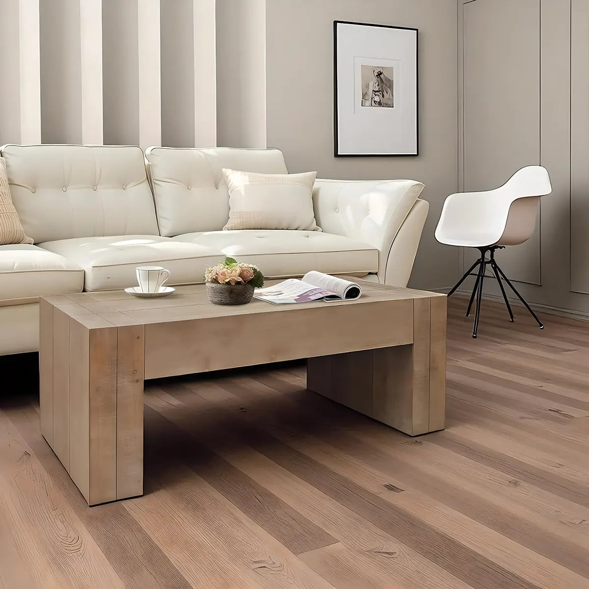 49″ Natural Wood Coffee Table – Minimalist Style, Holds up to 100lbs