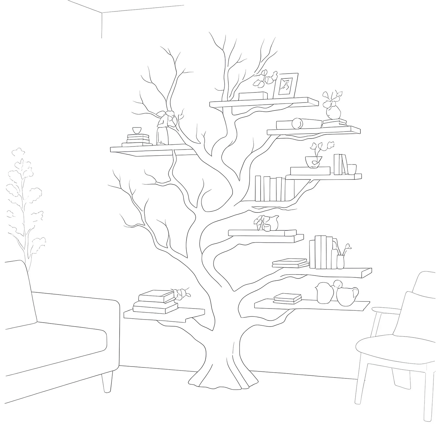 Natural Wood Tree Bookcase – Functional Art Shelf for Eco-Friendly Homes