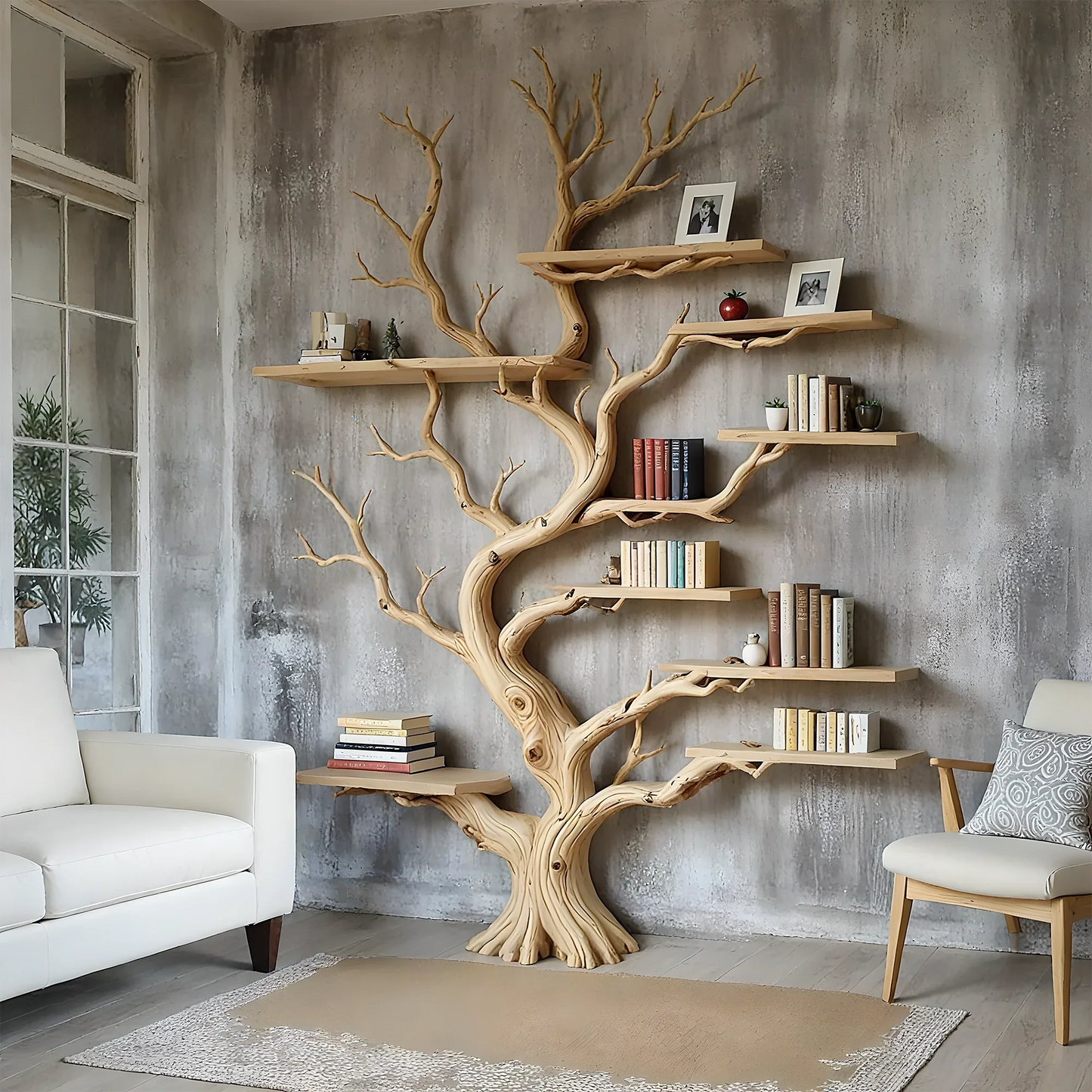 Natural Wood Tree Bookcase – Functional Art Shelf for Eco-Friendly Homes