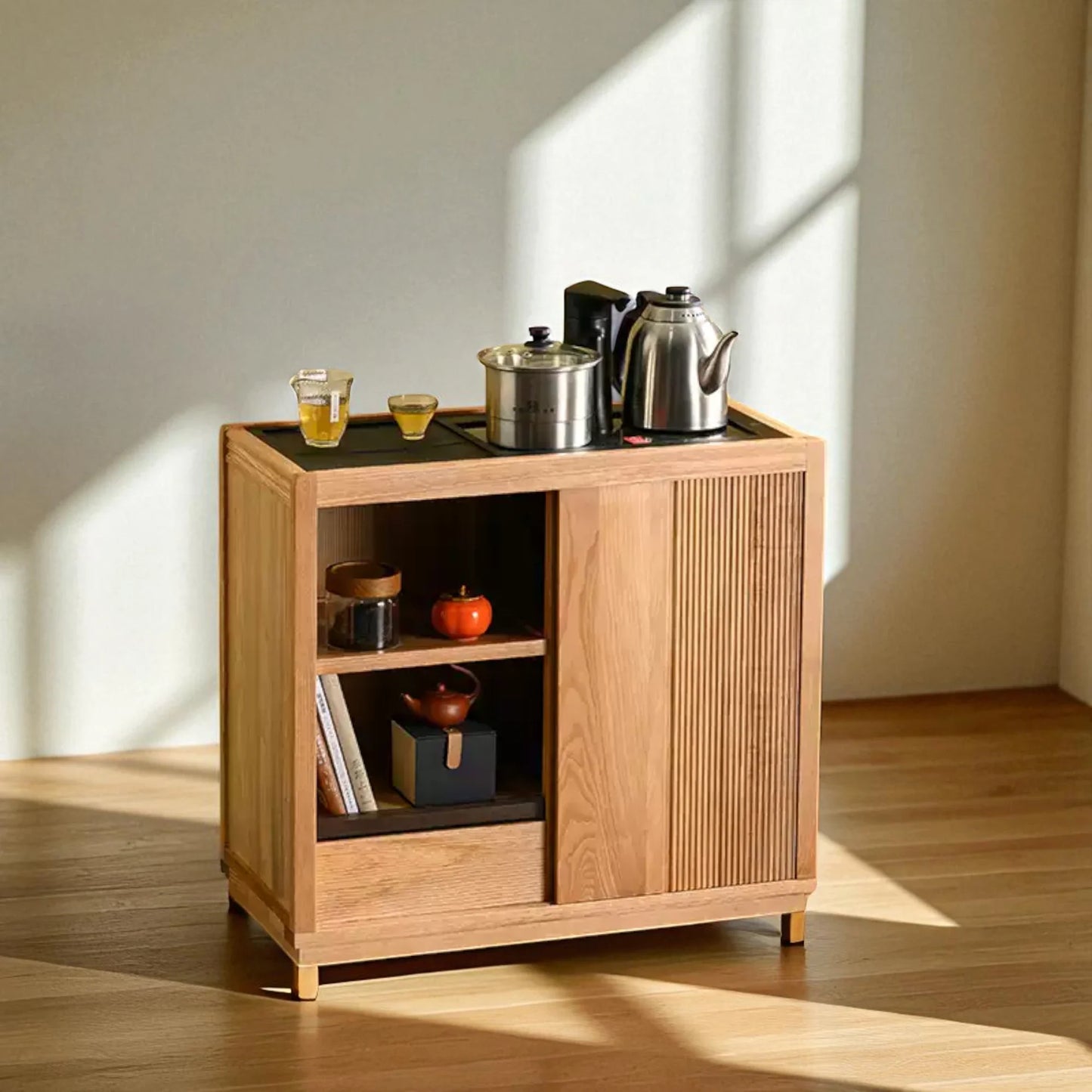 Minimalist Wooden Tea Cabinet – Solid Wood Storage Design