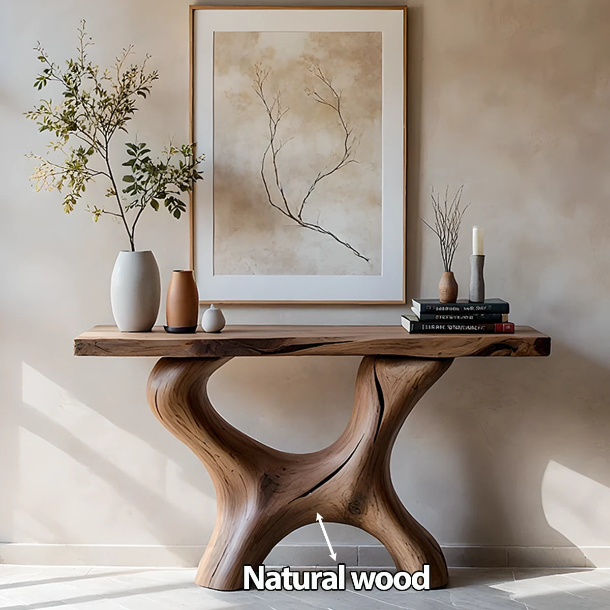 Organic Curved Solid Wood Console Table – Sculptural Minimalist Table - Rustira