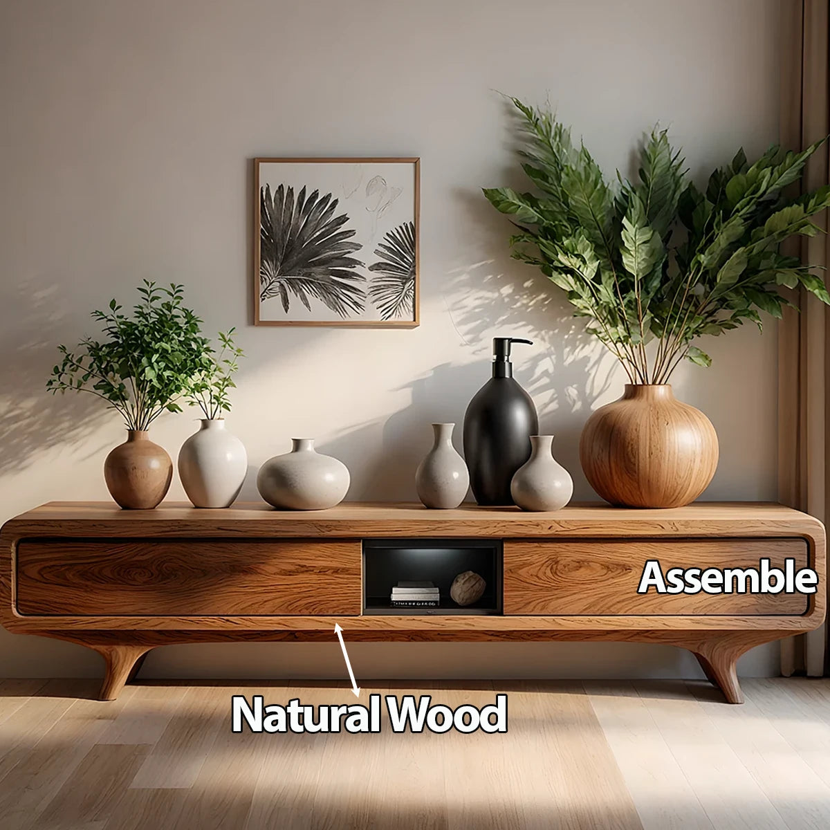 Organic Curved Solid Wood TV Stand – Mid-Century Modern Media Console - Rustira