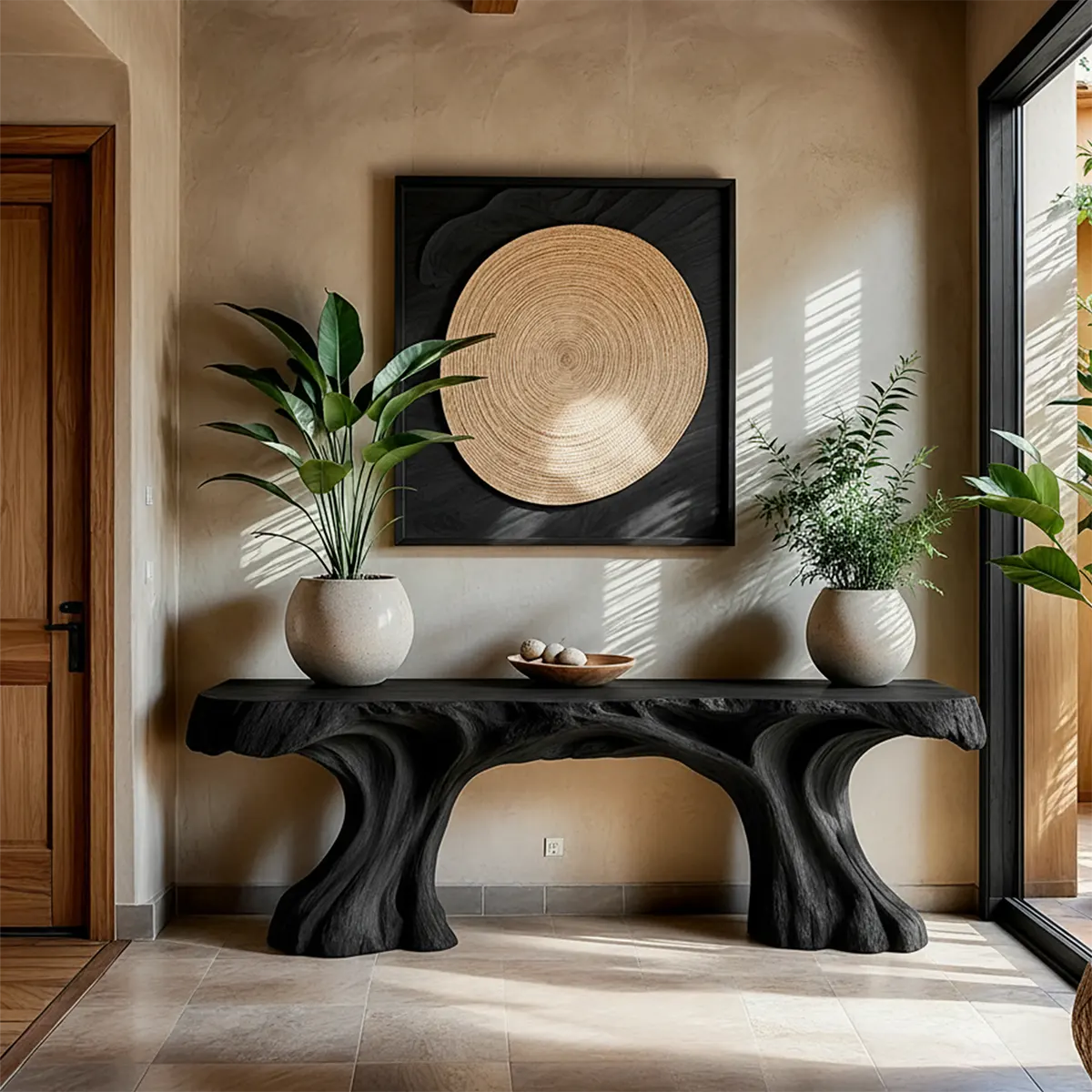 Organic Sculptural Solid Wood Console Table — Natural Modern Design - Rustira