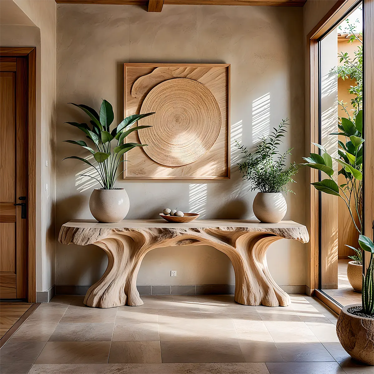 Organic Sculptural Solid Wood Console Table — Natural Modern Design - Rustira