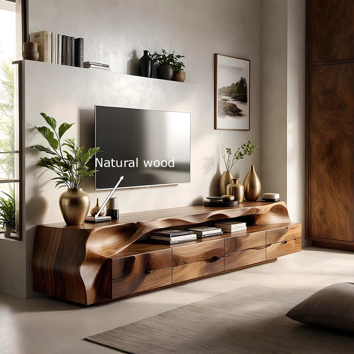 Organic Solid Wood Wave TV Stand - Sculpted Luxury Media Console - Rustira