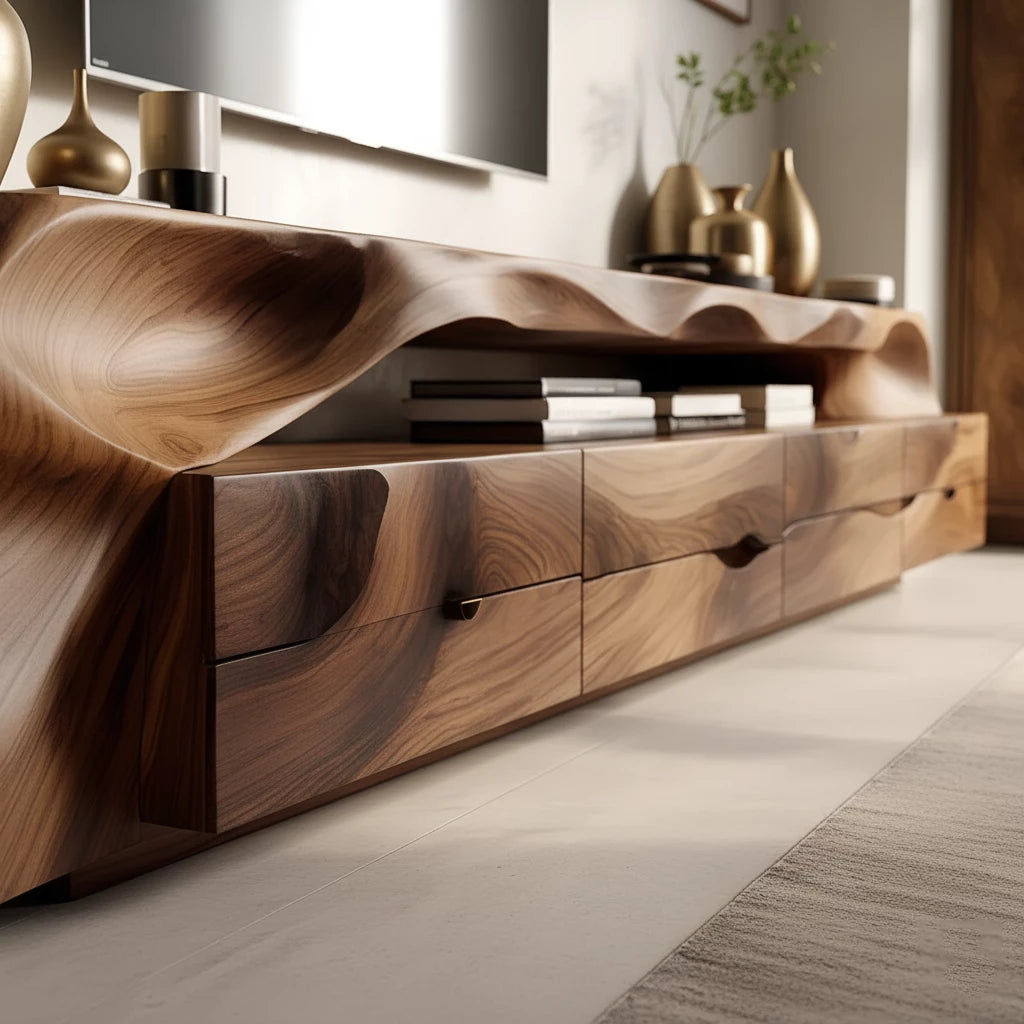 Organic Solid Wood Wave TV Stand - Sculpted Luxury Media Console - Rustira