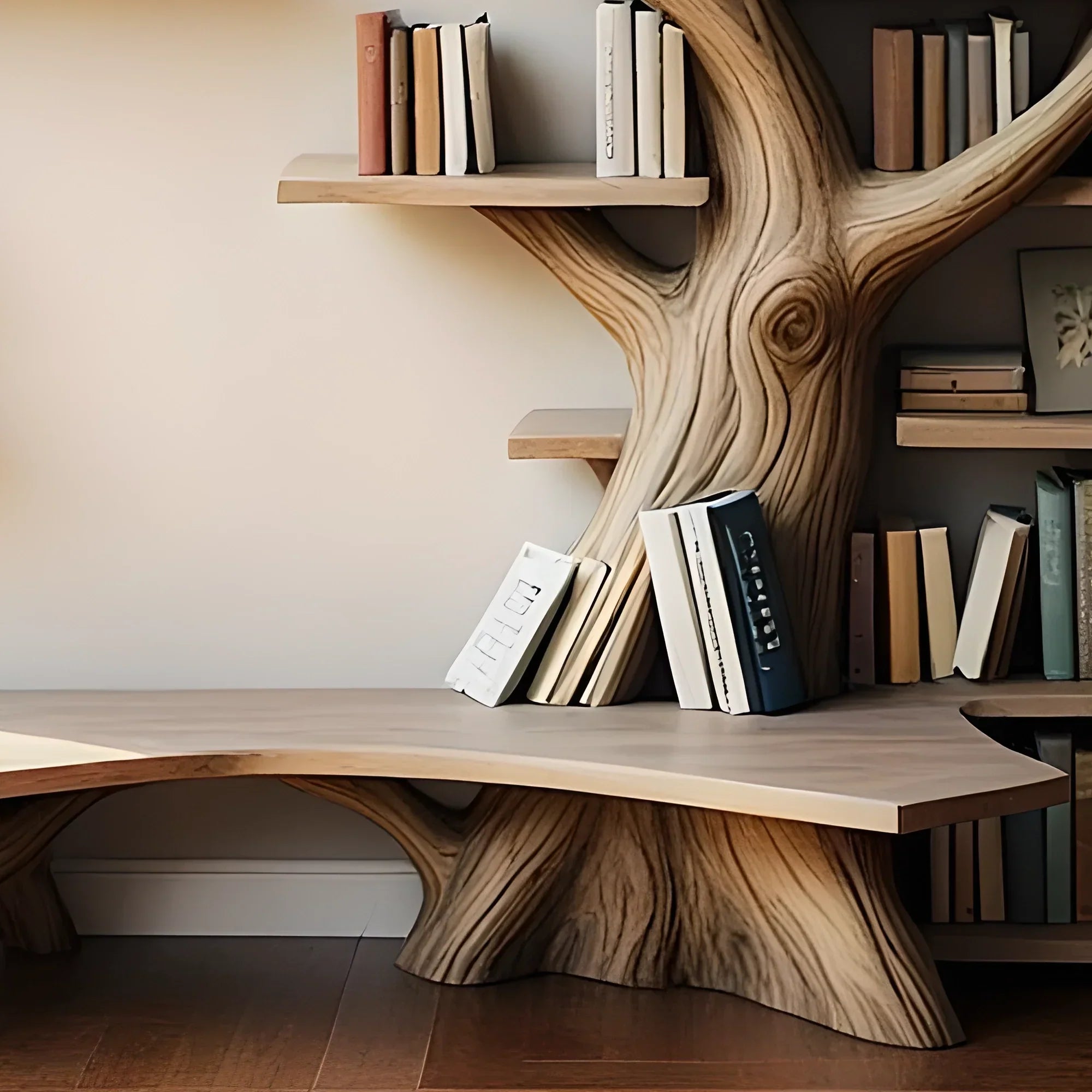 Solid wood tree shaped bookshelf, library bookshelf