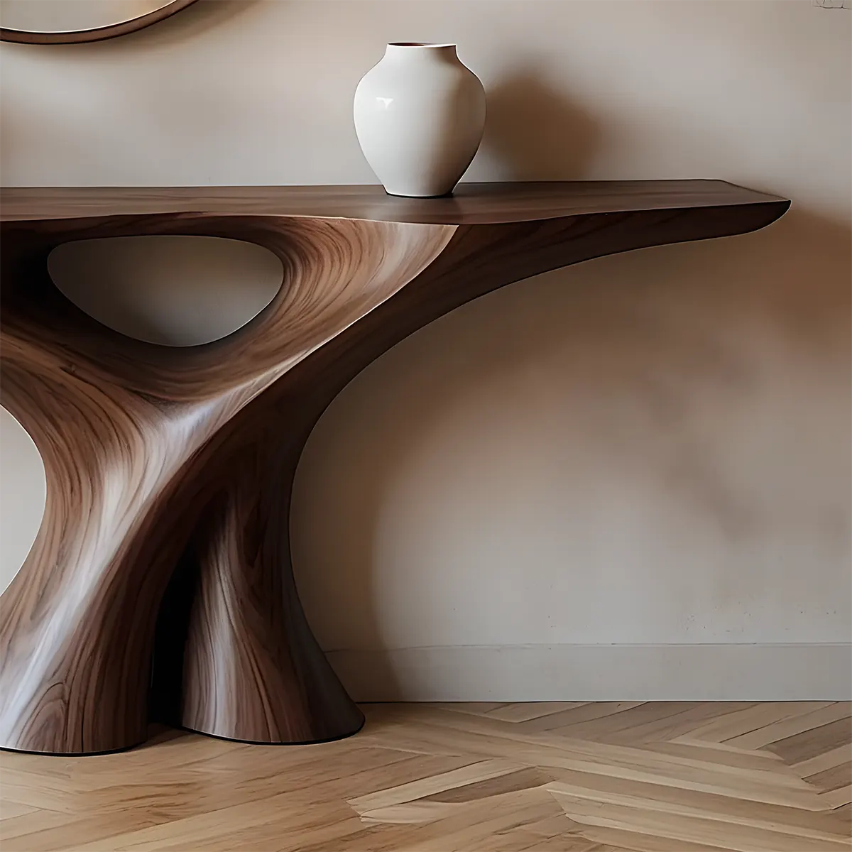 Organic Walnut Console Table – Minimal Sculptural Form - Rustira