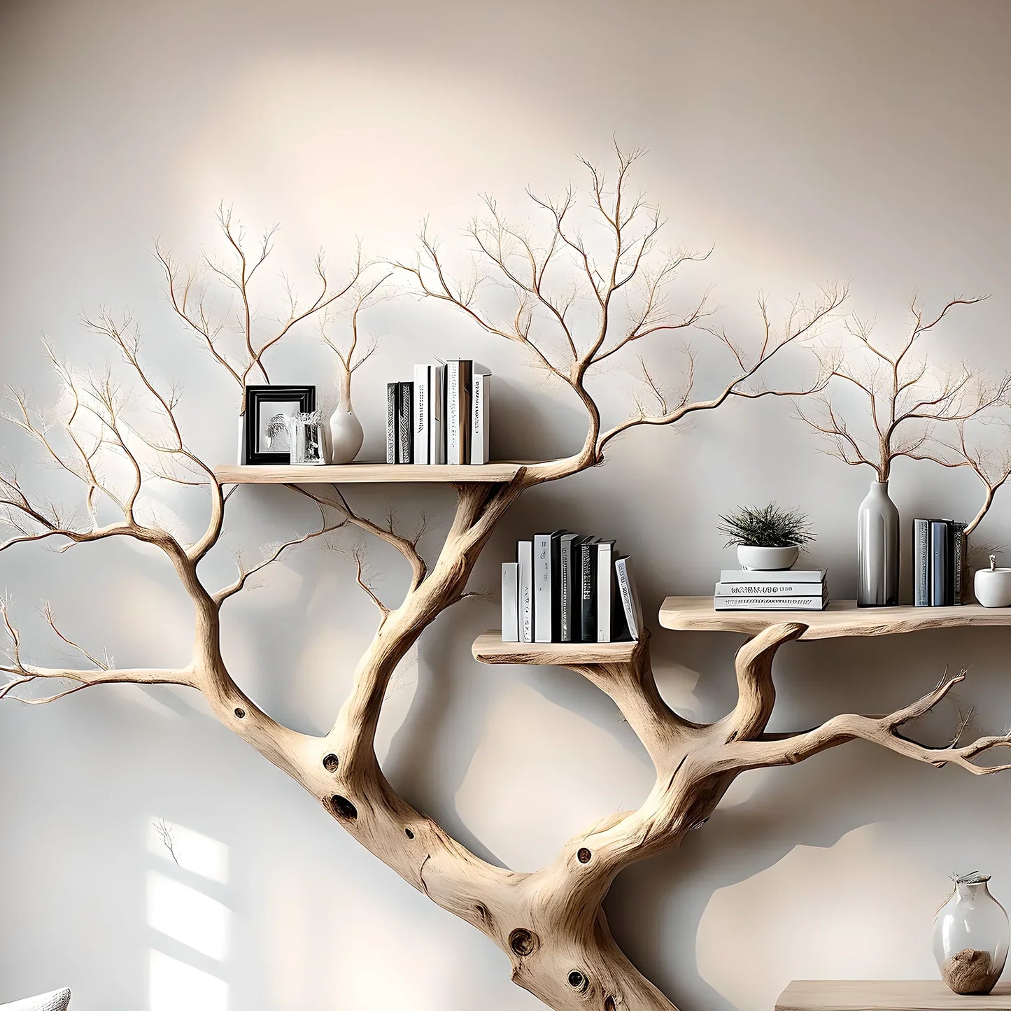 Perennial natural driftwood bookshelf